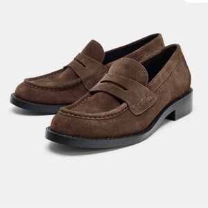 Zara Brown Suede Loafers